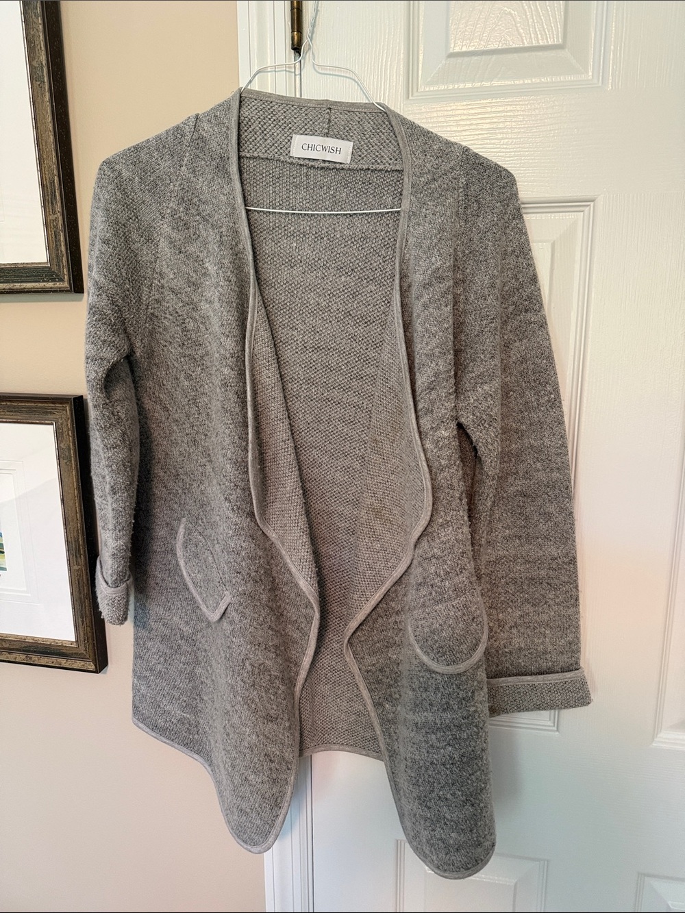 Chicwish Gray Open Drape Knit Cardigan with Patch Pockets